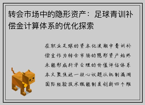 转会市场中的隐形资产：足球青训补偿金计算体系的优化探索